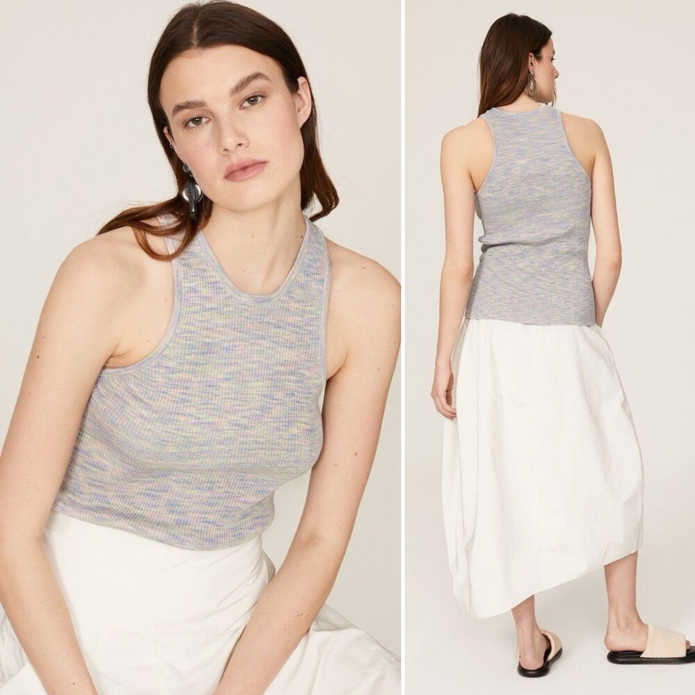 Tibi printed combed cotton ribbed tank Top Small